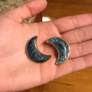 Vintage Midnight Blue Crescent Moon Earrings